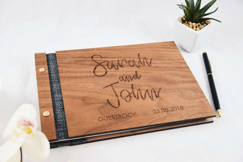 Couple wedding walnut guestbook