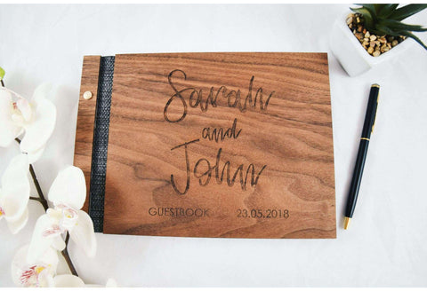 Couple wedding walnut guestbook
