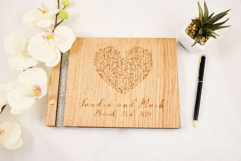 Heart engraved guest book