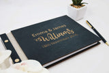 Gold letters wedding wood guest book