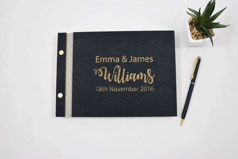 Gold letters wedding wood guest book