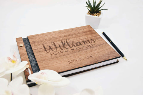 Personalized unique walnut wood guest book