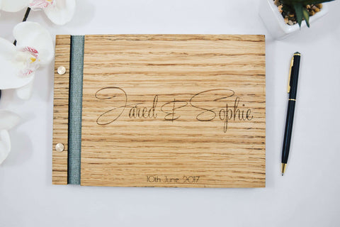 Rustic oak wood guest book for weddings